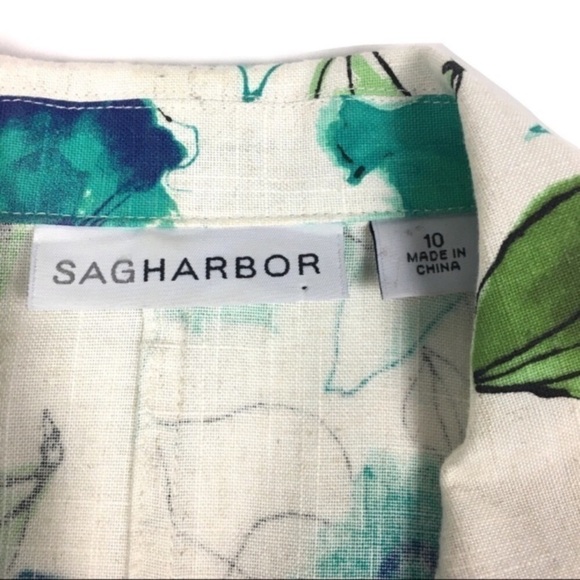 SAG HARBOR Linen Jacket Blazer Short Sleeve Shacket Lightweight Floral Size 10 - Picture 6 of 8